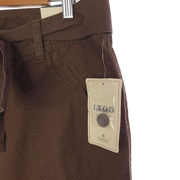 Izod Solid Brown Belted Cotton Capri Womens Size 6 - Picture 4 of 13